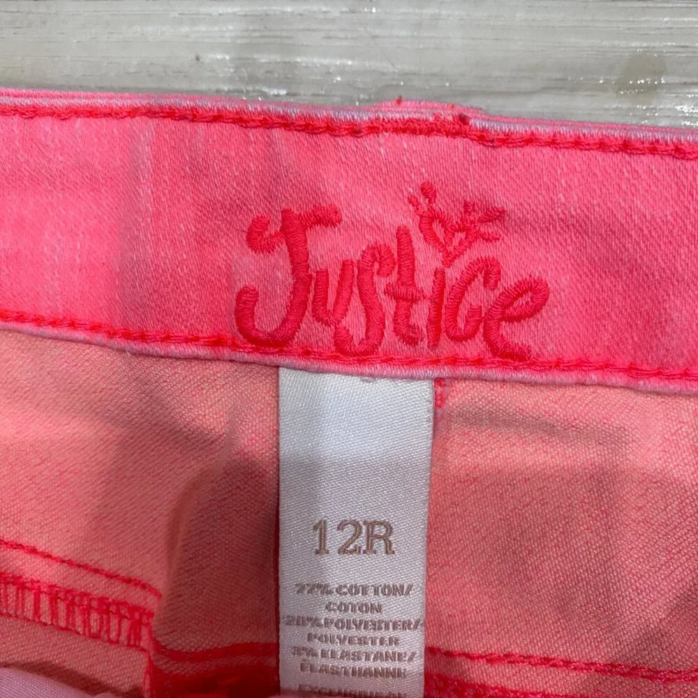 Justice Neon Pink Denim Shorts Girls Size 12R Stretch Summer